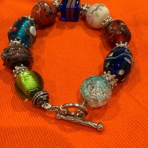 Beaded silver toggle bracelet